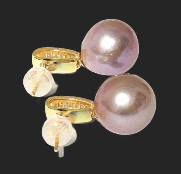 Classy 11mm Purple Rose Pink Round Edison Pearl Dangle Earrings