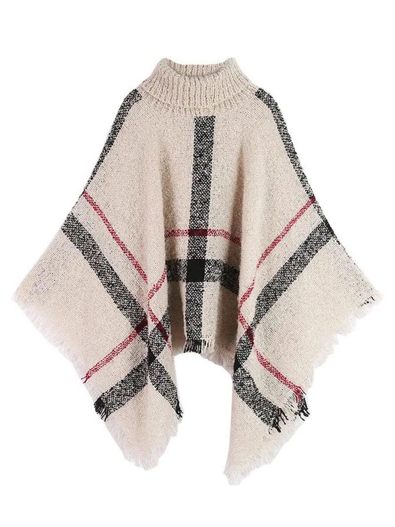 Hayley Plaid Turtleneck Cape Sweater One Size 5 colors Lady Fashion