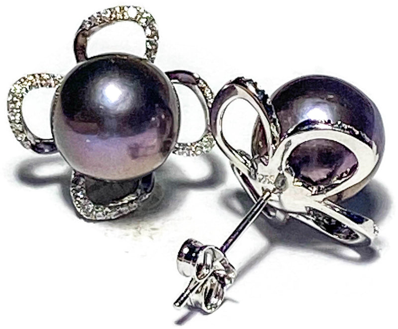 Stunning Edison 10.5mm Purple Gray Pinkish Round Pearl Stud Earrings