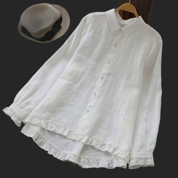 Plus Size 3. Colors 100% Linen Cotton Collared Women's Top Shirts
