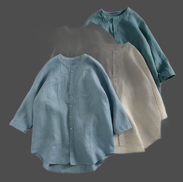 100% Linen Cotton Casual Long Sleeve Women's Blouses Top