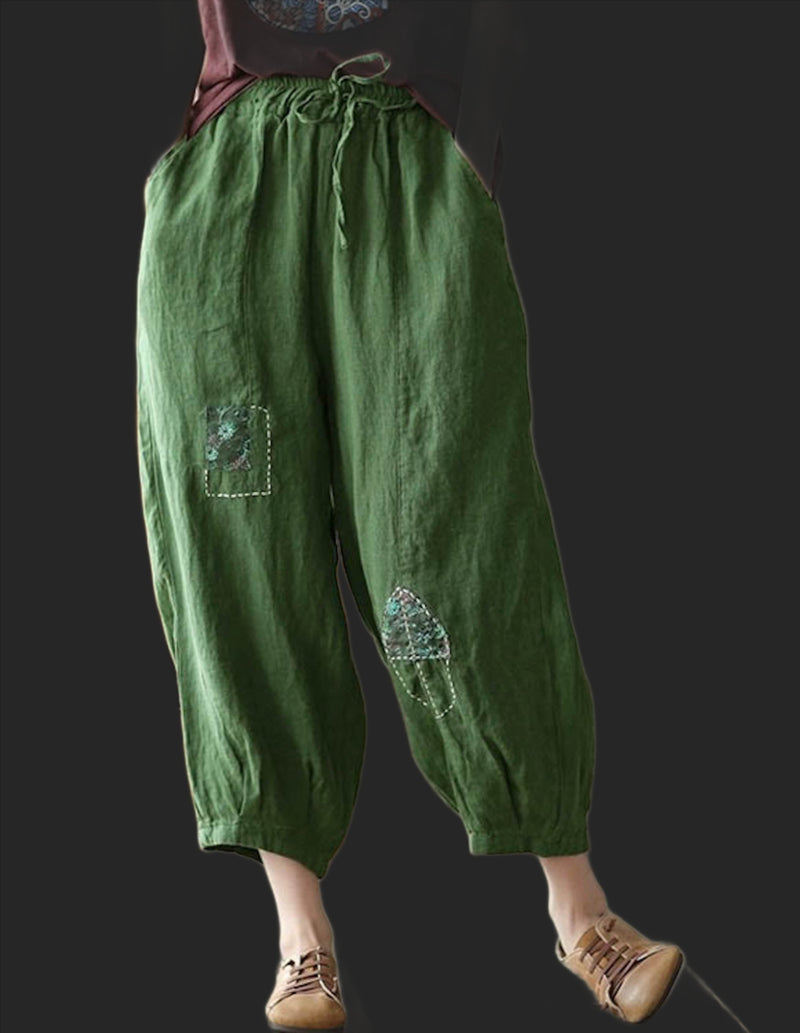 Vintage embroidered linen bloomers casual Linen Cotton Pants