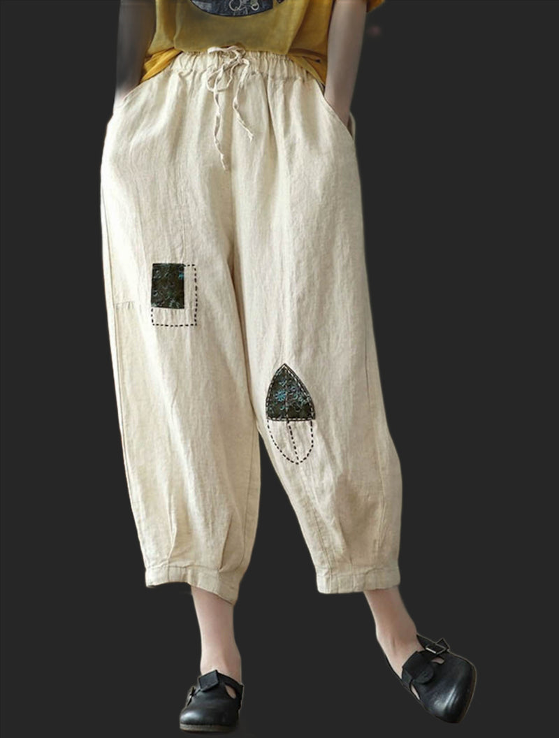 Vintage embroidered linen bloomers casual Linen Cotton Pants
