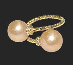 Superb 2 Round Edison Peach Pink Round Cultured Pearls Ring Size 6 - 7