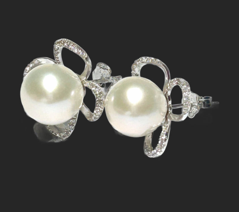 Stunning 10.5-11 mm White Edison Round Cultured Pearl Stud Earrings