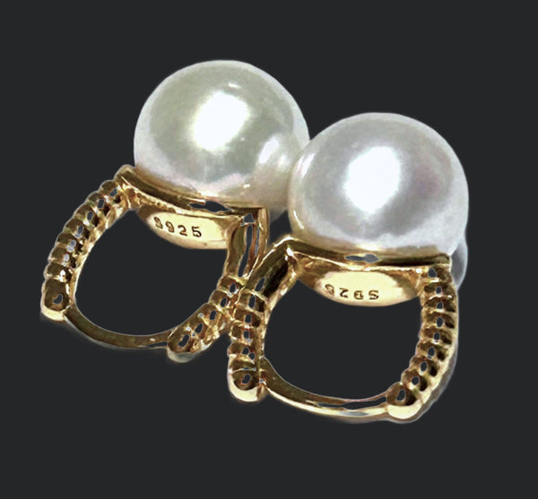 Elegant 10.5 - 11mm Natural White Round Edison Cultured Pearl Earrings