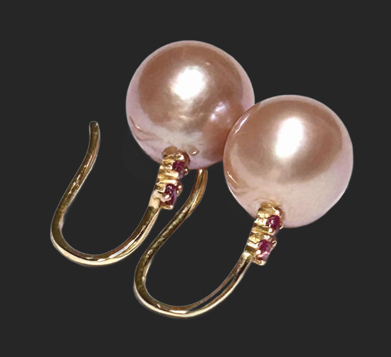 Fabulous 11 - 11.3mm Peach Pink Edison Cultured Pearl Dangle Earrings
