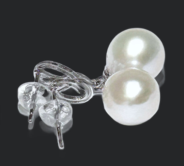 Natural White 10 x 10.4mm Edison Oval Round Pearl Dangle Earrings