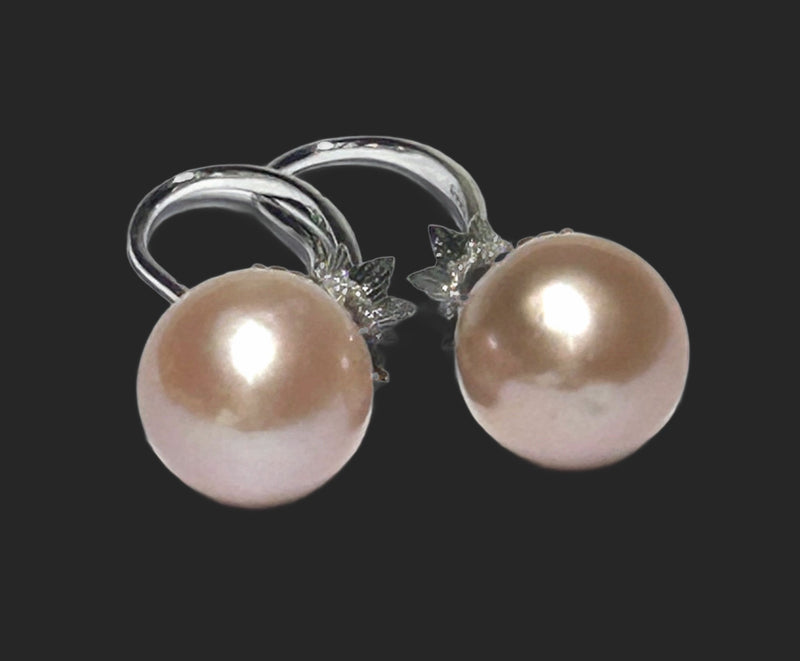 Purple Peach Pink 10 - 10.5mm Round Cultured Pearl Dangle Earrings