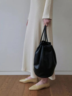 Arve Designer Soft Cow Leather Bucket Bag Black and Brown 2 Colors