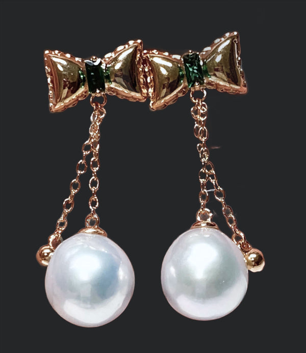 Stunning Round 11mm Edison Cultured Silver White Pearl Earrings