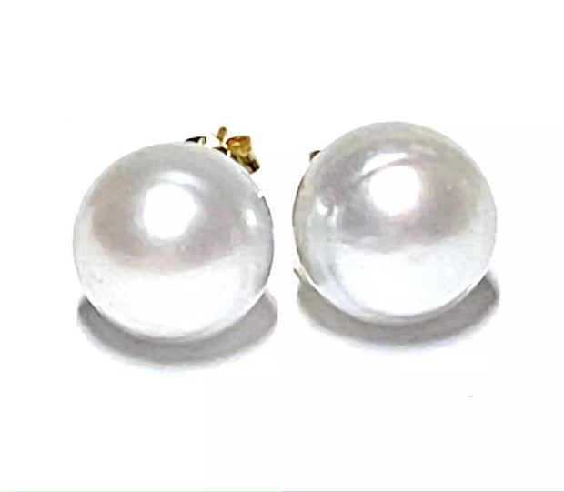 Classy 10.6mm Natural Silver White Indonesia South Round Pearl Stud Earrings