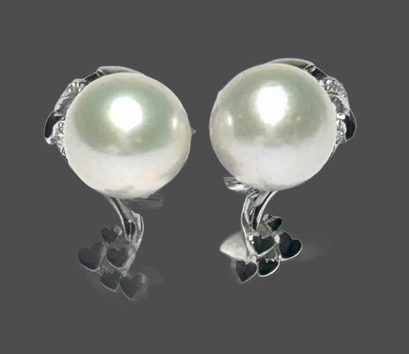 Handmade Dolphin 10mm White Round Edison Cultured Pearl Earrings