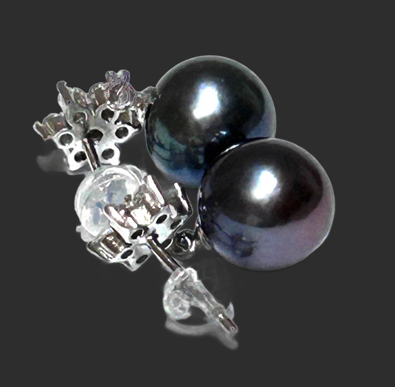 Round 10.5-11mm Edison Purple Black Blue Cultured Pearl Dangle Earrings