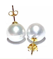 Classy 10.6mm Natural Silver White Indonesia South Round Pearl Stud Earrings