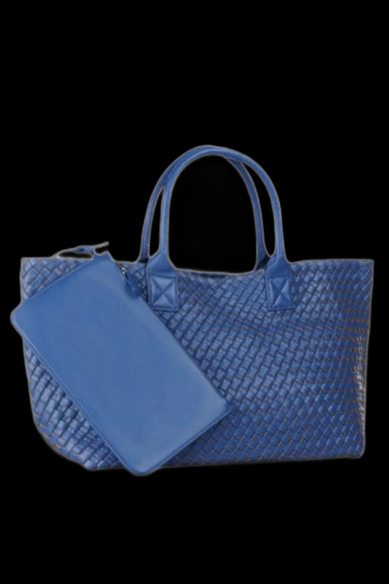 'Fernanda' Large Woven Faux Leather Tote Bag 7 Colors One Size