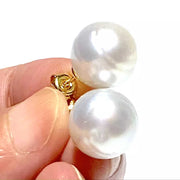 Classy 10.6mm Natural Silver White Indonesia South Round Pearl Stud Earrings