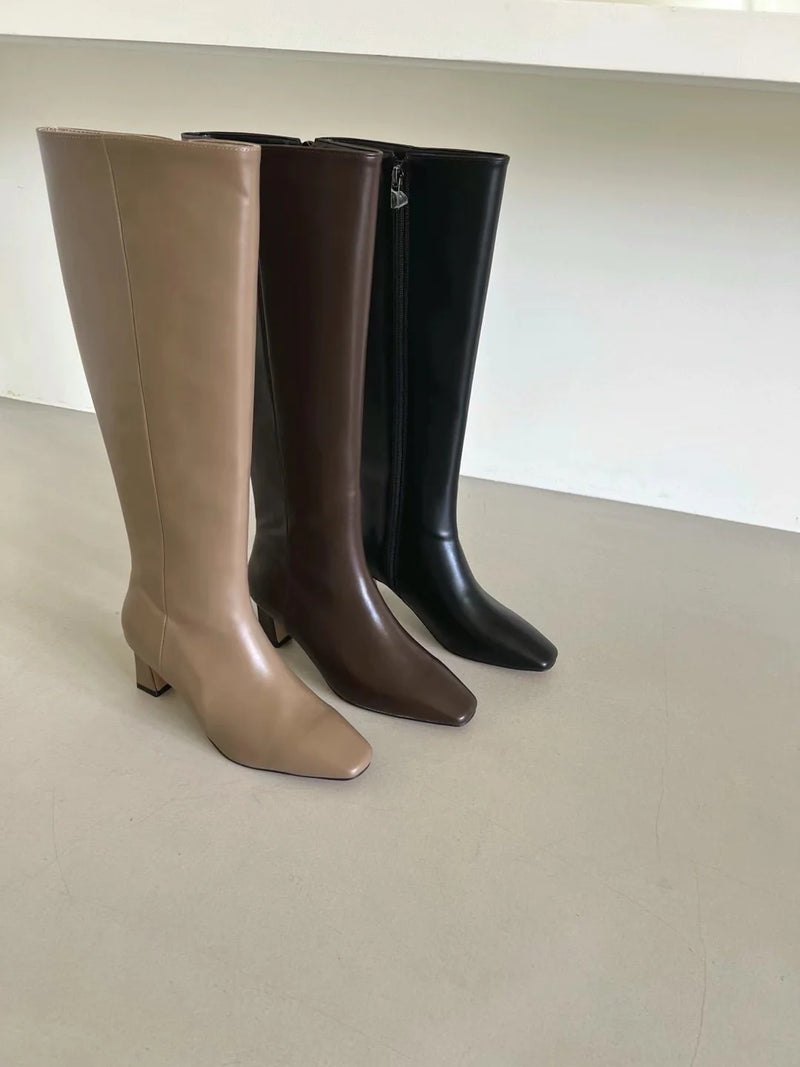 Nouvel Knee Length Heeled Quality Leather Boots 5 sizes 3 Colors