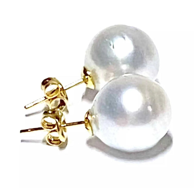 Classy 10.6mm Natural Silver White Indonesia South Round Pearl Stud Earrings