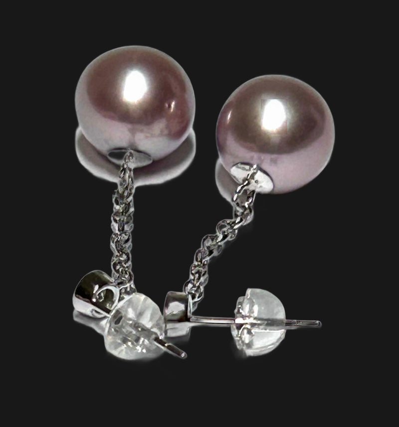 Round 10.5 - 11mm Purple Pink Edison Cultured Pearl Dangle Earrings