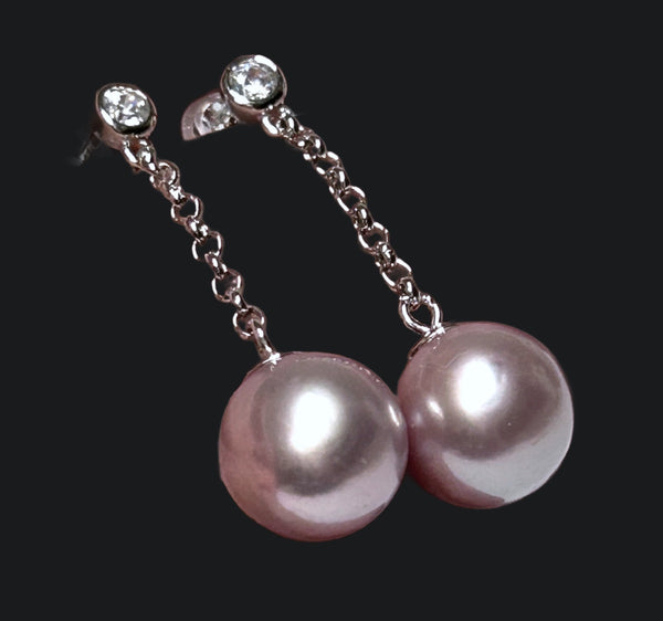 Round 10.5 - 11mm Purple Pink Edison Cultured Pearl Dangle Earrings