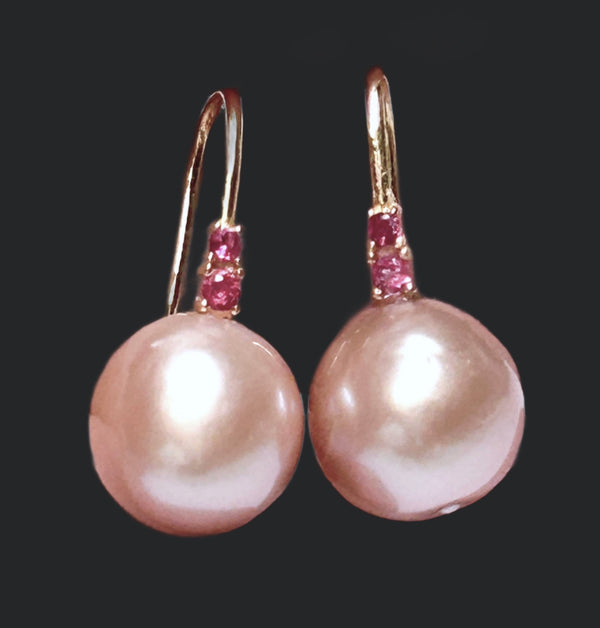 Fabulous 11 - 11.3mm Peach Pink Edison Cultured Pearl Dangle Earrings