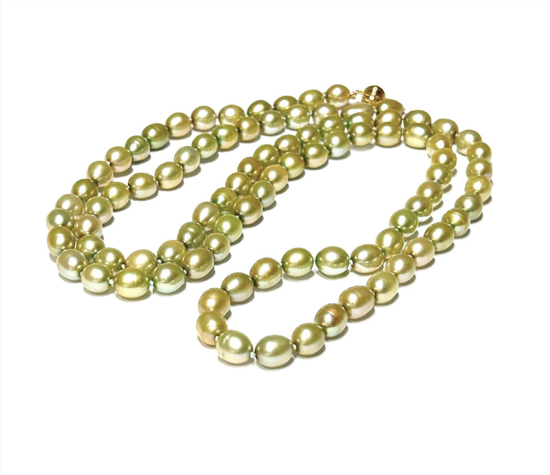 Oval 7 x 9mm Champagne Green Cultured Pearl 33" Necklace