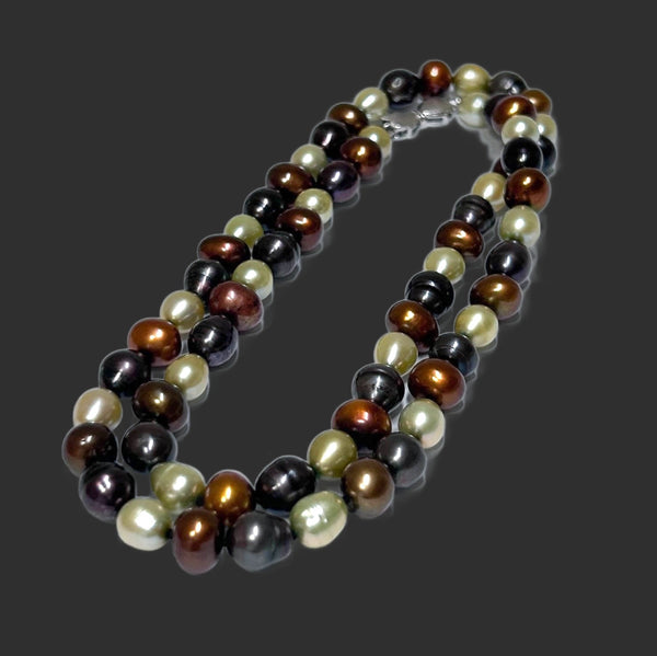 Oval Round 8 - 9mm Multi Colors Cultured Multi FW Pearls 24" Necklace