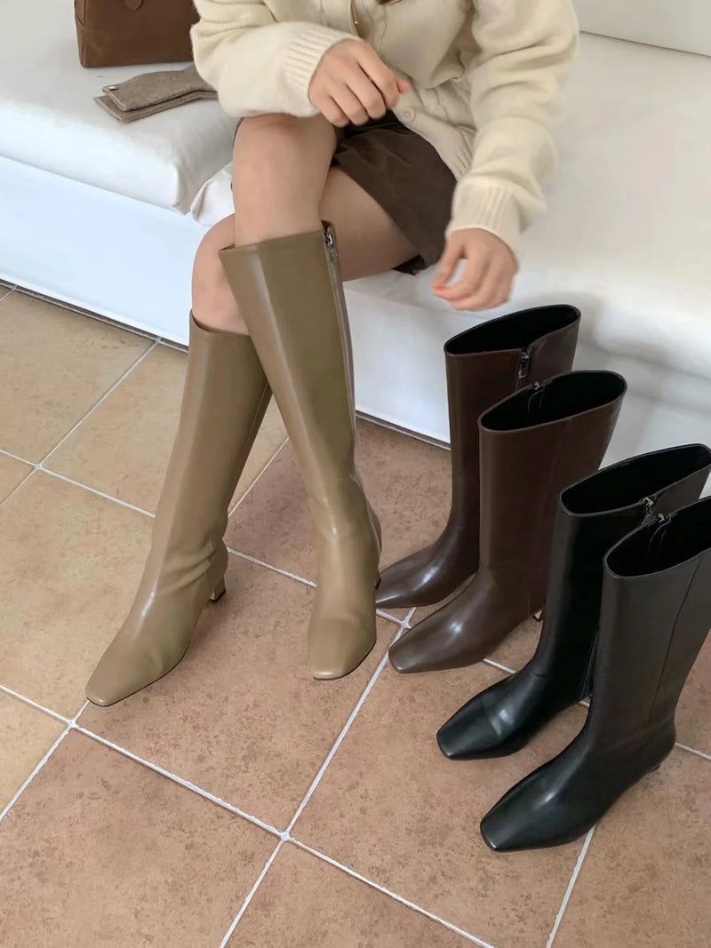 Nouvel Knee Length Heeled Quality Leather Boots 5 sizes 3 Colors