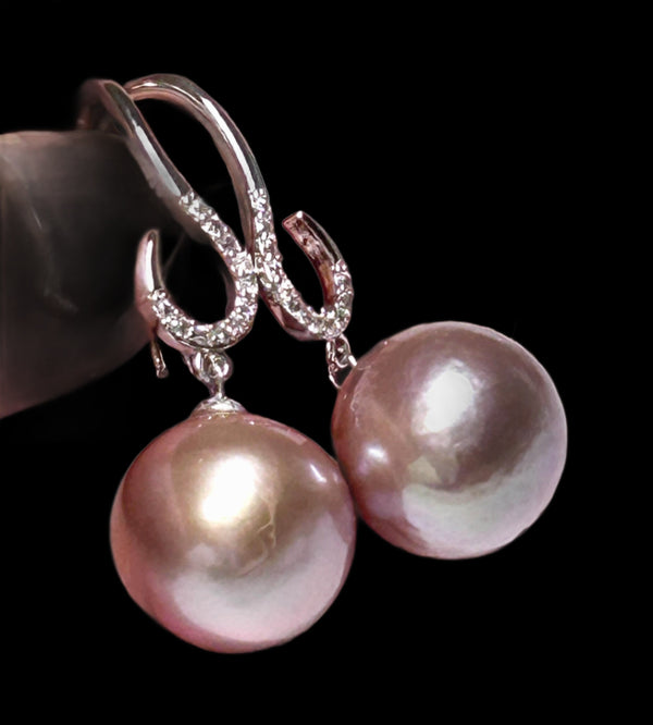 Fantastic 11.6 - 12mm Purple Lavender Pink Edison Pearl Dangle Earrings