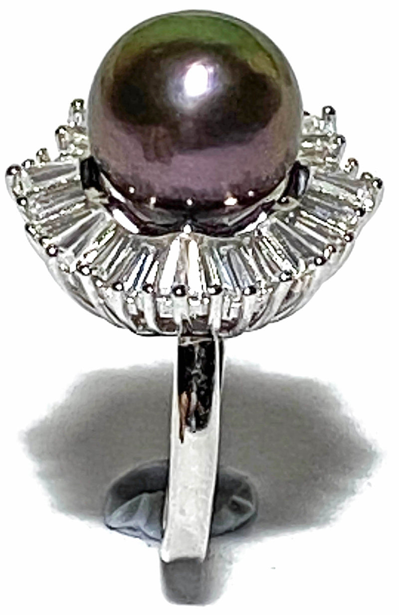 Genuine Round 11.5mm Edison Peacock Purple Pinkish Pearl Ring Size 7