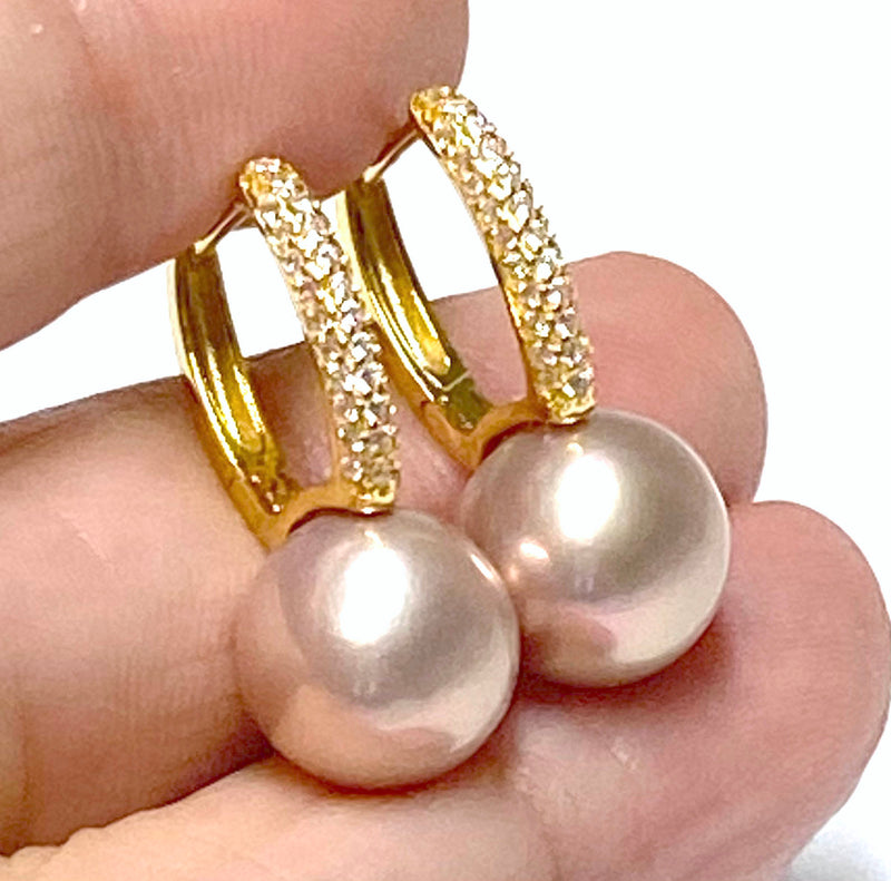 Round 10.5mm Natural Purple Pink Edison Cultured Pearl Clip-On Earrings