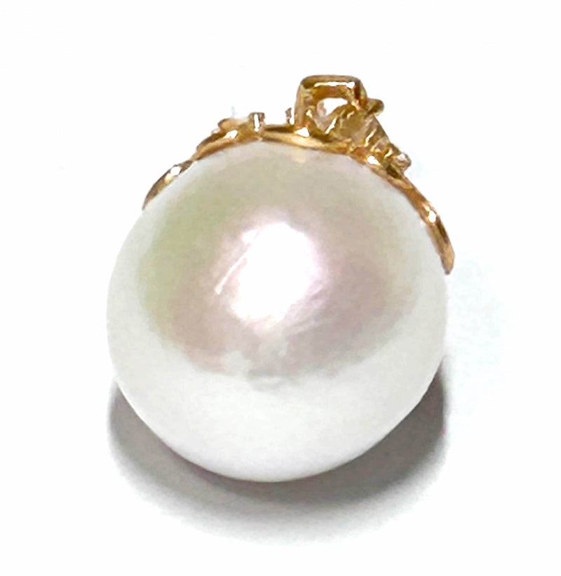 Handmade Round 11.1mm Edison White Hint Pink Cultured Pearl Pendant