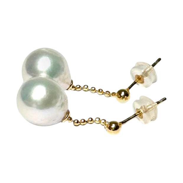 Elegant 9.5 x10mm Silve White Oval Round Edison Cultured Pearl Earrings