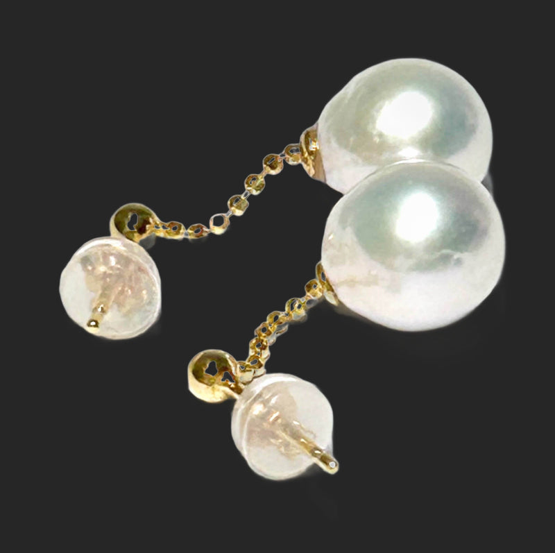 Elegant 9.5 x10mm Silve White Oval Round Edison Cultured Pearl Earrings