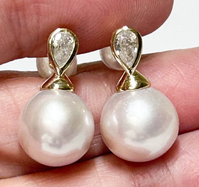 Handmade 10mm White Edison Cultured Round Pearl Dangle Earrings