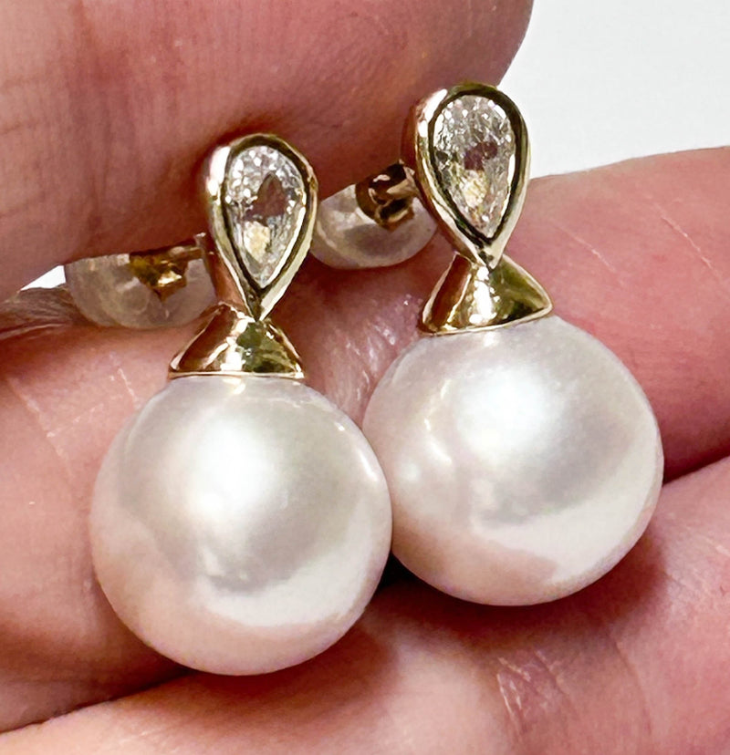 Handmade 10mm White Edison Cultured Round Pearl Dangle Earrings
