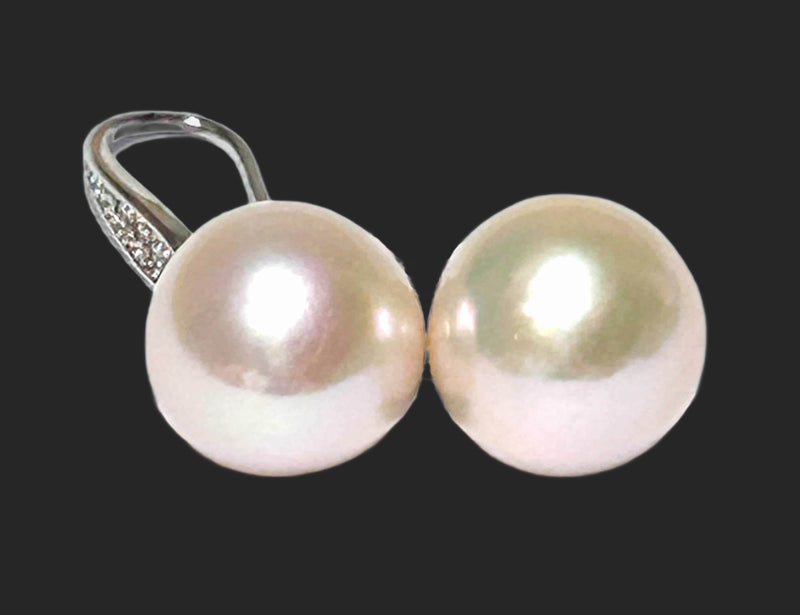 Round 11.5 - 11.7mm White Pink Edison Cultured Pearl Dangle Hook Earrings