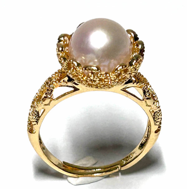 Stunning 10mm Natural Baby Pink Edison Round Pearl 925 Ring Size 7.5