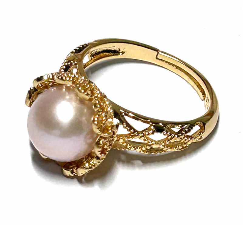 Stunning 10mm Natural Baby Pink Edison Round Pearl 925 Ring Size 7.5