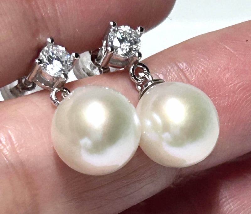 Genuine 9 - 9.5mm Natural White Round Edison Cultured Pearl Earrings