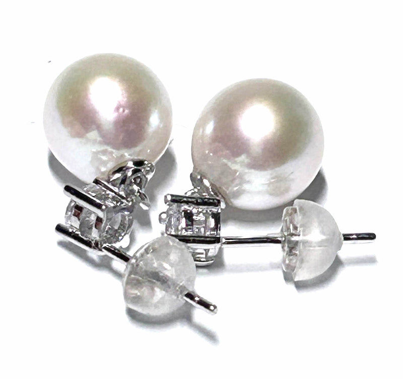 Genuine 9 - 9.5mm Natural White Round Edison Cultured Pearl Earrings