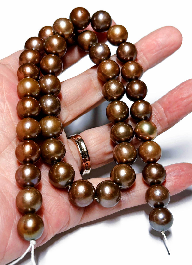 5A Luster 10 - 10.5mm Edison Brown Bronze Gold Cultured Pearl 16" Strand