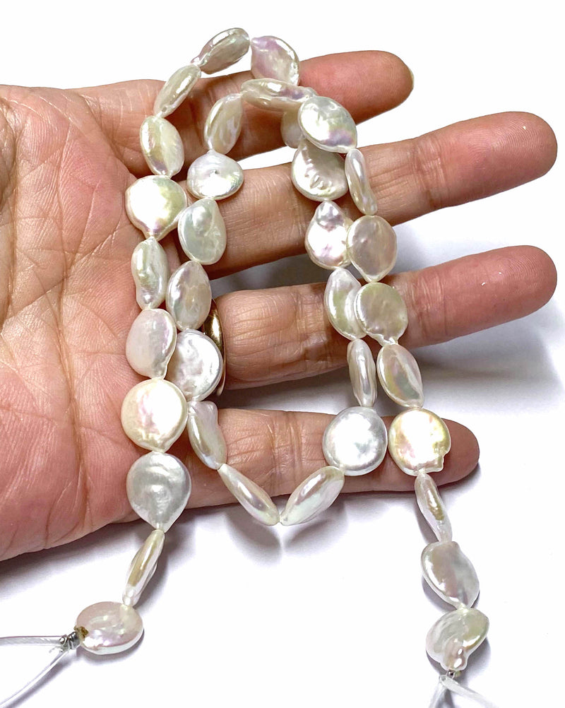 Gorgeous 10.5 - 11mm Jumbo Oval Round White Cultured FW Pearl 16" Strand