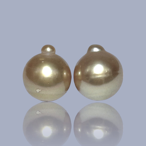 A Pair 11.8 x 13.4mm 23.2 Carat Deep Gold Philippines South Sea Pearl