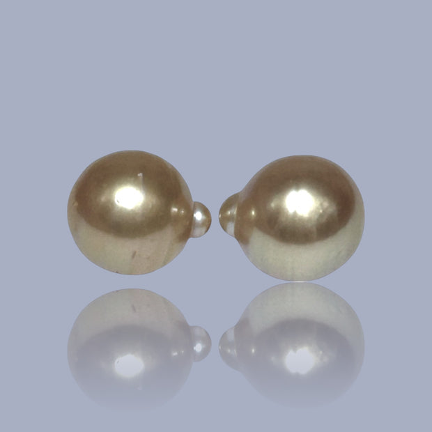 A Pair 11.8 x 13.4mm 23.2 Carat Deep Gold Philippines South Sea Pearl