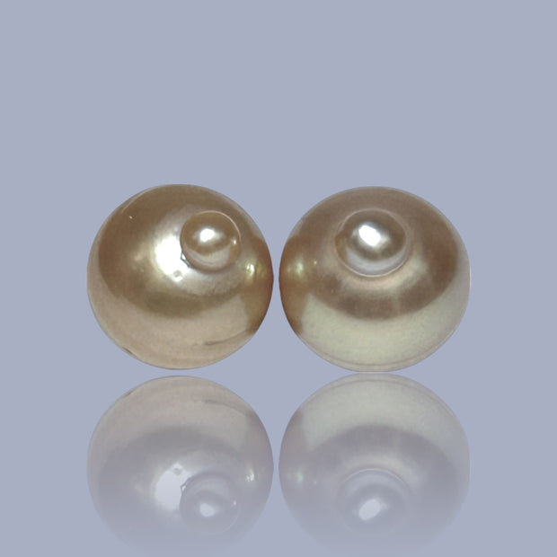 A Pair 11.8 x 13.4mm 23.2 Carat Deep Gold Philippines South Sea Pearl