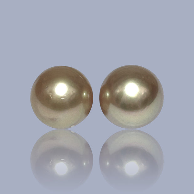 A Pair 11.8 x 13.4mm 23.2 Carat Deep Gold Philippines South Sea Pearl