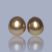 Oval A Pair11.2 x 12.4mm Deep Gold Philippines South Sea Loose Pearls