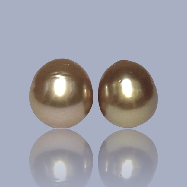 Oval A Pair11.2 x 12.4mm Deep Gold Philippines South Sea Loose Pearls